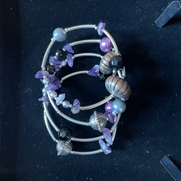 Artisan Boho Wrap Bracelet with Silver and Crystal Beads - Picture 2 of 5